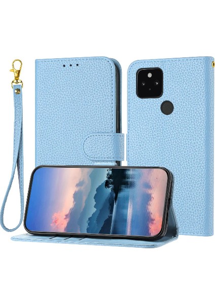 Google Pixel 5 Litch Desen Flip Folio Pu Deri Kartı Için Telefon Kılıfı (Yurt Dışından)