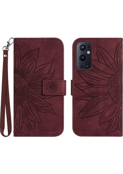 Kart Yuvaları Tutucu Kabartmalı Ayçiçeği Lüks Pu ile Oneplus 9 Pro Için Kılıf (Yurt Dışından)