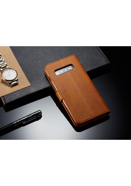 Samsung Galaxy S10 Artı Buzağı Doku Yatay Çevir Deri Kılıf (Yurt Dışından)