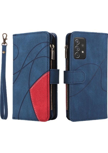 Kart Yuvası Standı Iki Renkli Dikiş ile Samsung Galaxy A72 Için Kılıf (Yurt Dışından)