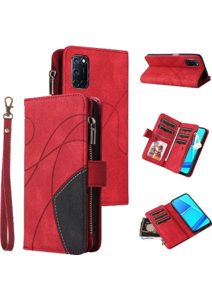 Oppo A92/A72/A52 Iki Renkli Dikiş Fermuar Cüzdan Tarzı Dokuz (Yurt Dışından)