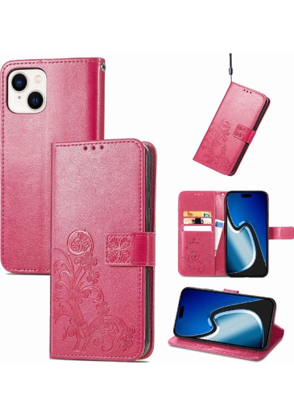 Iphone 15 Için Kılıf Deri Kılıf Zarif Iş Kısa Kayış Dört Yaprak (Yurt Dışından)