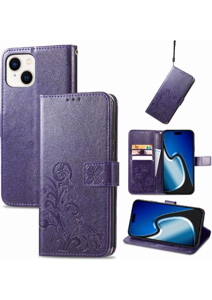 Iphone 15 Için Kılıf Deri Kılıf Zarif Iş Kısa Kayış Dört Yaprak (Yurt Dışından)