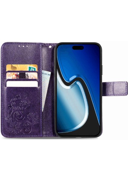 Iphone 15 Için Kılıf Deri Kılıf Zarif Iş Kısa Kayış Dört Yaprak (Yurt Dışından)