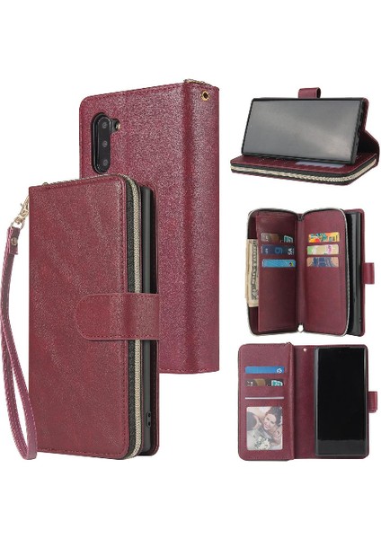 Samsung Galaxy Not 10 Flip Kapak Için Kılıf Fermuarlı Cebi El Kayışı ile 9 (Yurt Dışından)