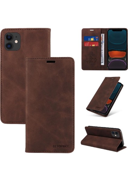 Iphone 12 Için Kılıf Mini Manyetik Koruyucu Pu Deri Folio Cüzdan (Yurt Dışından)