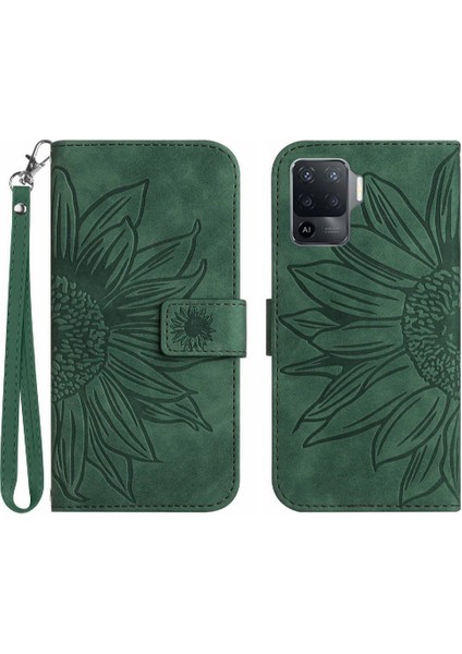 Oppo A54 4g Için KILIF/A16 Lüks Pu Deri Kabartmalı Ayçiçeği Kısa Kayış (Yurt Dışından)