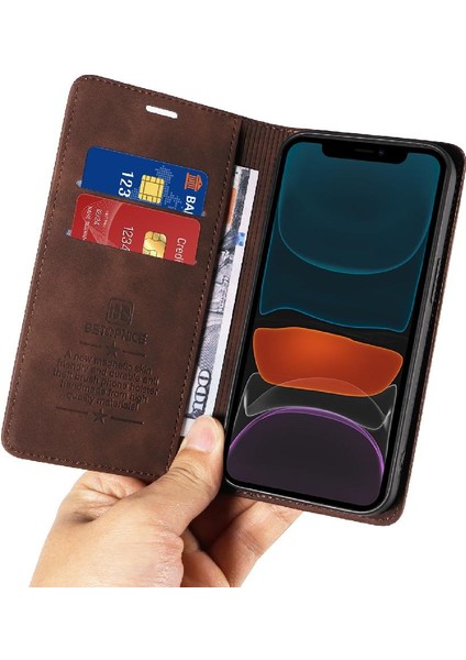 Iphone 12 Için Kılıf Mini Manyetik Koruyucu Pu Deri Folio Cüzdan (Yurt Dışından)