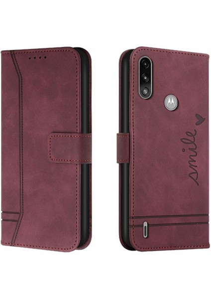 Motorola Moto E7 Güç Için Telefon Kılıfı Pu Deri El Kayışı Flip Folio (Yurt Dışından)