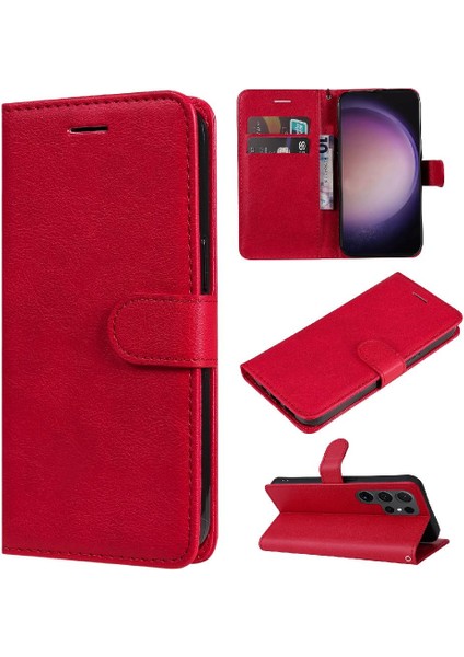 Kart Yuvası Klasik Düz Renk ile Samsung Galaxy S24 Ultra Için Flip Case (Yurt Dışından)