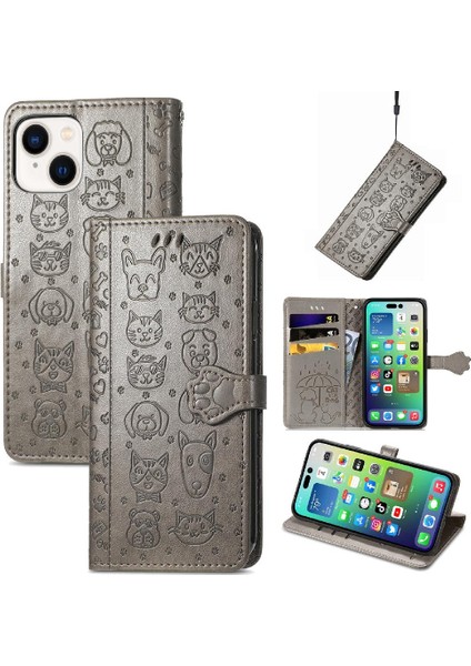 Iphone 14 Için Kılıf Artı Darbeye Karikatür Hayvanlar Deri Kılıf Flip (Yurt Dışından)