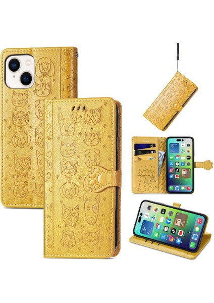 Iphone 14 Için Kılıf Artı Darbeye Karikatür Hayvanlar Deri Kılıf Flip (Yurt Dışından)