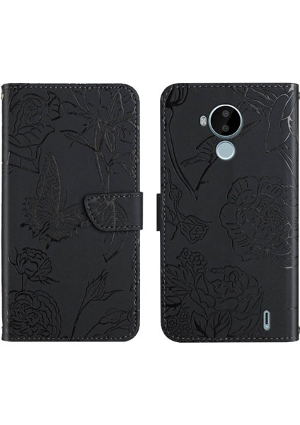 Nokia C30 Çiçekler ve Kelebekler Anti-Damla Koruma Pu Deri Için Kılıf (Yurt Dışından)