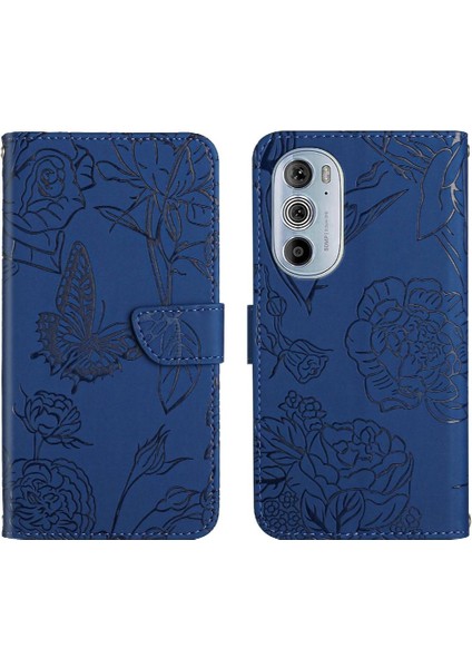 Motorola Kenar 30 Pro Çiçekler ve Bilek Kayışı Pu ile Kelebekler Için Kılıf (Yurt Dışından)