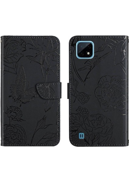 Realme C11 Pu Deri Kapak Çevirin Çiçekler ve Kelebekler ile (Yurt Dışından)