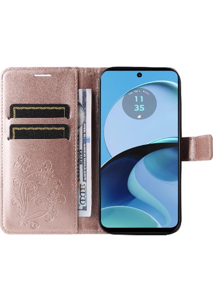 Motorola Moto G14 4g Flip Kickstand Manyetik Kapak Için Kılıf Kart Yuvası ile (Yurt Dışından)
