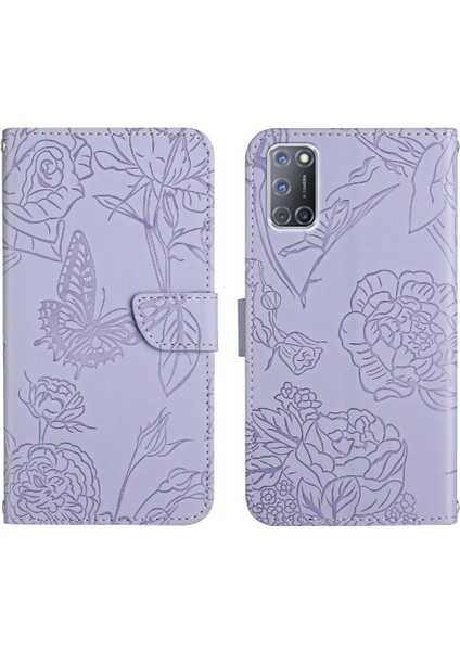 Oppo A92/A72/A52 Bilek Kayışı Çiçekler ile Darbeye Dayanıklı Deri Kılıf (Yurt Dışından)