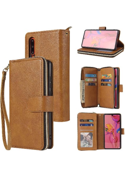 El Kayışı Flip ile 9 Kart Yuvaları ile Huawei P30 Cüzdan Kılıf Için Kılıf (Yurt Dışından)