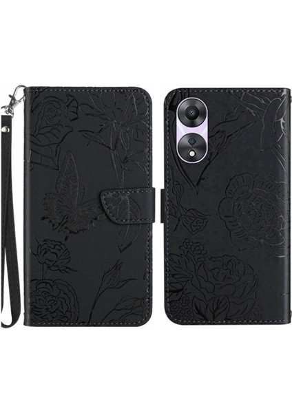 Oppo A78 4g Darbeye Deri Kılıf Çiçekler ve Kelebekler Için Kılıf (Yurt Dışından)