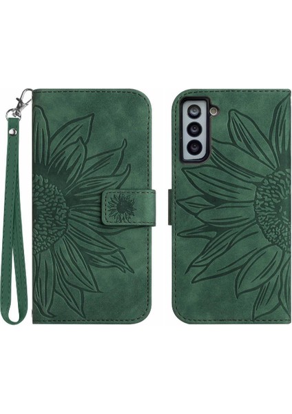 Kart Yuvaları Tutucu Kısa Kayış Kabartmalı Pu ile Samsung Galaxy S21 Için Kılıf (Yurt Dışından)