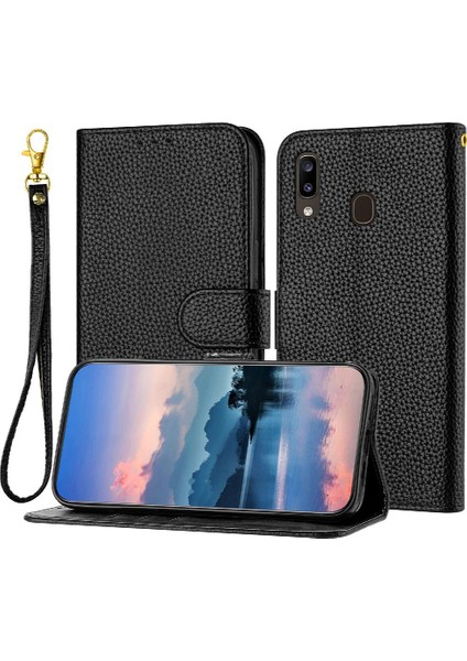 Samsung Galaxy A40 Litchi Desen Flip Folio Pu Deri Kart Için Telefon Kılıfı (Yurt Dışından)