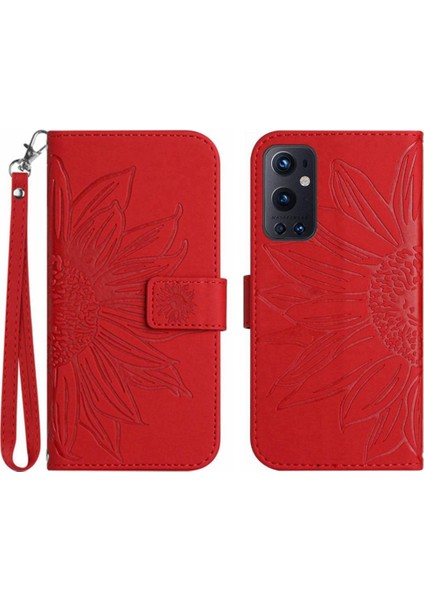 Kart Yuvaları Tutucu Kabartmalı Ayçiçeği Lüks Pu ile Oneplus 9 Pro Için Kılıf (Yurt Dışından)