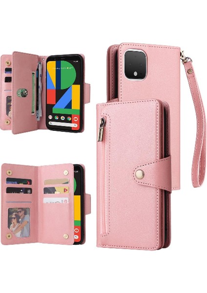 El Kayışı ile Google Piksel 4 Fermuar Cüzdan Kapak Kart Tutucu Için Kılıf (Yurt Dışından)