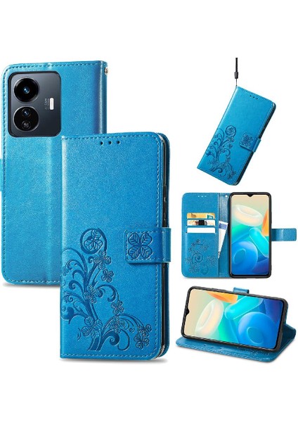 Vivo Y77 5g Için Kılıf Deri Kılıf Kapak Çevirin Zarif Iş Dört Yaprak (Yurt Dışından)