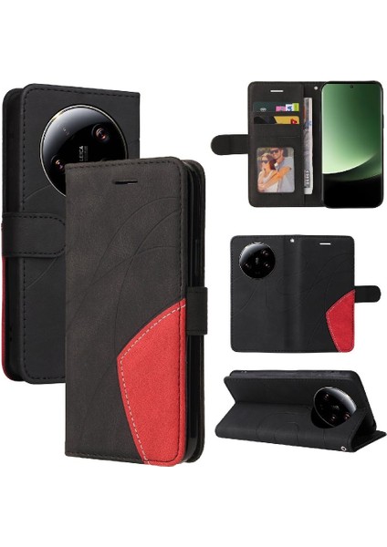 Kart Yuvası Standı Pu Flip ile Xiaomi 13 Ultra Iki Renkli Dikiş Için Kılıf (Yurt Dışından)
