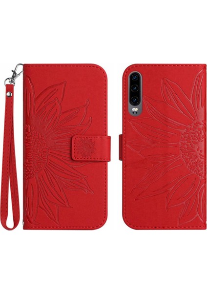 Kart Pu ile Huawei P30 Kabartmalı Ayçiçeği Flip Cüzdan Telefon Kılıfı Için Kılıf (Yurt Dışından)