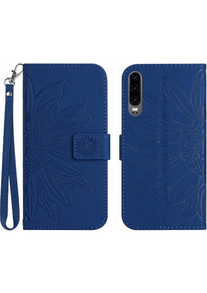 Kart Pu ile Huawei P30 Kabartmalı Ayçiçeği Flip Cüzdan Telefon Kılıfı Için Kılıf (Yurt Dışından)