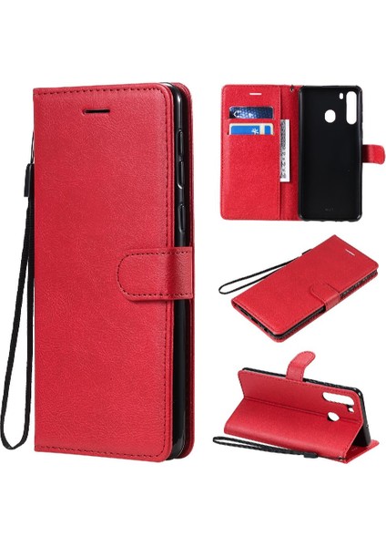 Kart Yuvası Klasik Düz Renk Yüksek ile Samsung Galaxy A21 Için Flip Case (Yurt Dışından)