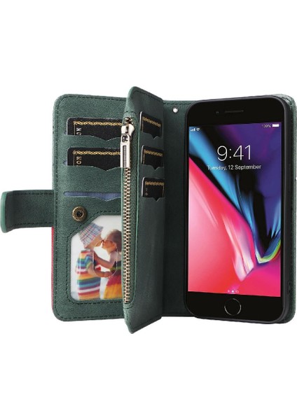 IPhone 7/8 Için Dokuz Kart Yuvaları Kickstand Koruyucu Fermuar Cüzdan (Yurt Dışından) modelleri