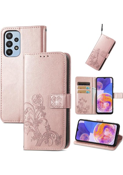 Samsung Galaxy A23 Kısa Kayış Flip Kapak Dört Yapraklı Yonca Durumda (Yurt Dışından)