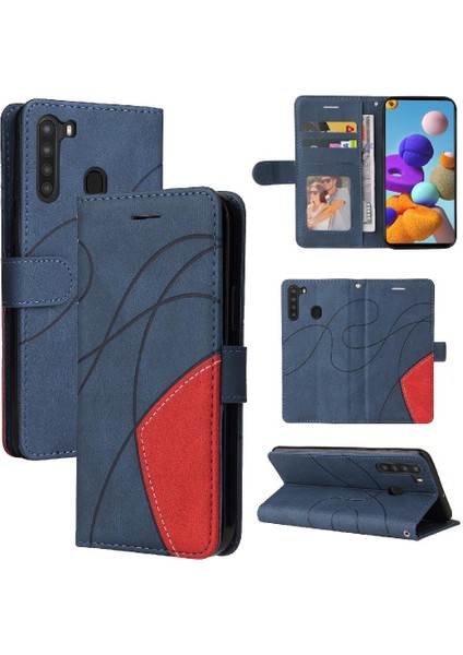 Samsung Galaxy A21 Için Kılıf Pu Deri Flip Folio Kılıf Kickstand Iki Renkli (Yurt Dışından)