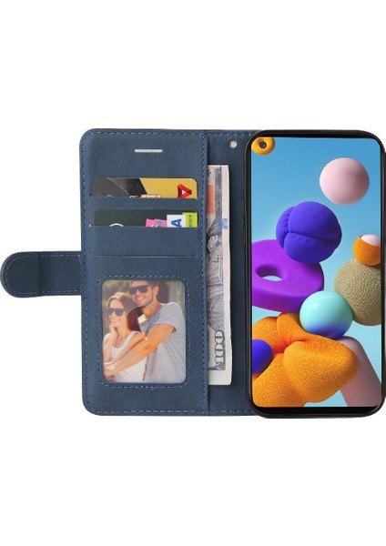 Samsung Galaxy A21 Için Kılıf Pu Deri Flip Folio Kılıf Kickstand Iki Renkli (Yurt Dışından) fırsatları