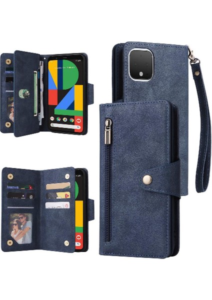 El Kayışı ile Google Piksel 4 Fermuar Cüzdan Kapak Kart Tutucu Için Kılıf (Yurt Dışından)