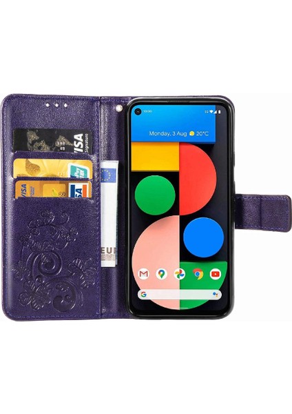Google Pixel 5 Için Kılıf Zarif Iş Kapak Kapak Dört Yapraklı Yonca (Yurt Dışından)