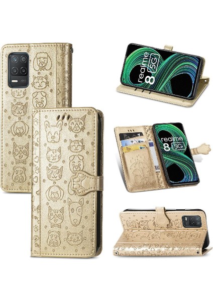 Realme 8 5g Karikatür Hayvanlar Için Kılıf Darbeye Kapak Kapak Kısa Kayış (Yurt Dışından)