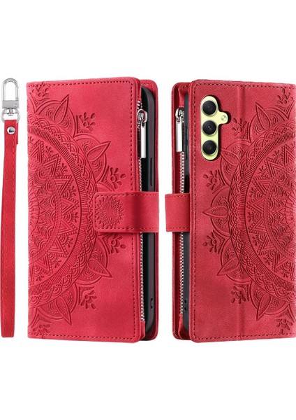 Kırmızı Dikey Çizgili Mikrofiber Astar Pu ile Samsung Galaxy A15 Için Kılıf (Yurt Dışından)
