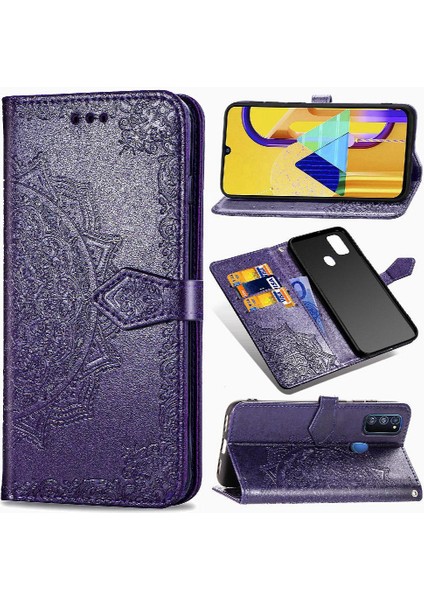 Samsung M30S Darbeye Zarif Desen Deri Kılıf Basit (Yurt Dışından)