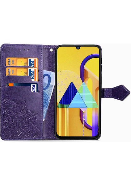 Samsung M30S Darbeye Zarif Desen Deri Kılıf Basit (Yurt Dışından)