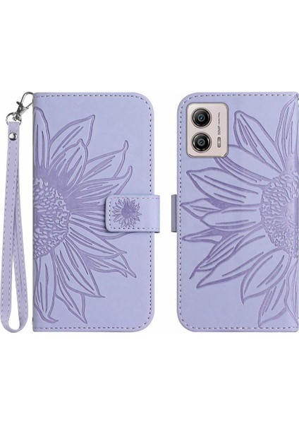 Motorola Moto G53 Flip Cüzdan Telefon Kılıfı Için Kılıf Kabartmalı Ayçiçeği Kısa (Yurt Dışından)