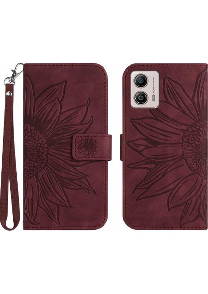 Motorola Moto G53 Flip Cüzdan Telefon Kılıfı Için Kılıf Kabartmalı Ayçiçeği Kısa (Yurt Dışından)