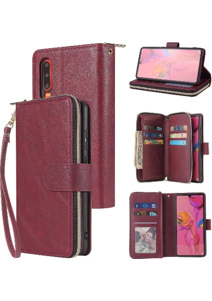 El Kayışı Flip ile 9 Kart Yuvaları ile Huawei P30 Cüzdan Kılıf Için Kılıf (Yurt Dışından)