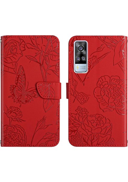 Vivo Y51 2020 Çiçekler ve Kelebekler Için Kılıf Darbeye Deri Kılıf Pu (Yurt Dışından)