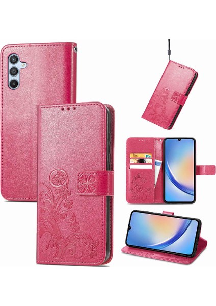 Samsung Galaxy A34 5g Zarif Iş Dört Yapraklı Yonca Flip Case (Yurt Dışından)