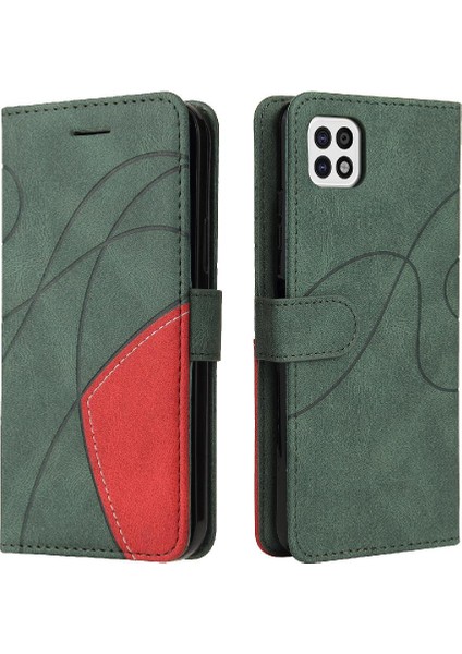 Samsung Galaxy A22 5g Iki Renkli Dikiş Pu Deri Flip Folio (Yurt Dışından)