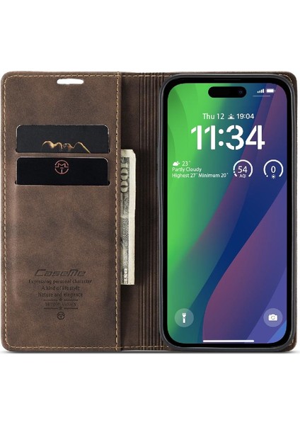 Iphone 15 Için Flip Case Artı Vintage Pu Deri Cüzdan Flip Folio Kitap (Yurt Dışından)