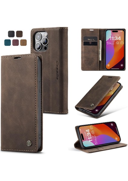 Iphone 15 Için Flip Case Pro Flip Folio Kitap Vintage Pu Deri Cüzdan Kılıf (Yurt Dışından)